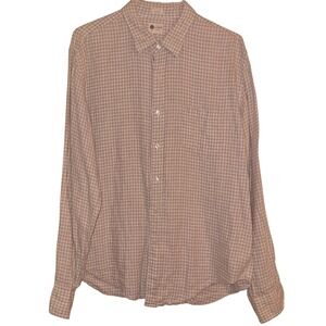 J.Crew Long Sleeve Button Down Gray Cream 100% Linen Men's Size XL Breathable